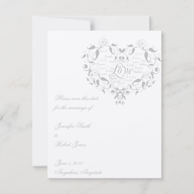 Love in Any Language in Silver Save the Date (Front)