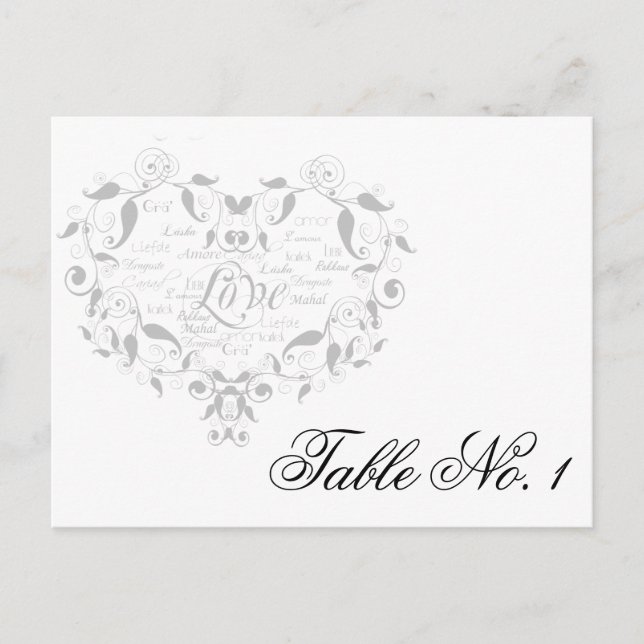 Love in Any Language in Silver Table Number (Front)