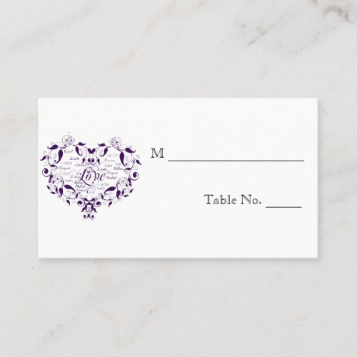 Love in Any Language Purple Wedding Place Cards Business Card Templates