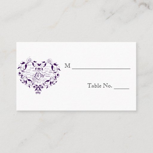 Customizable Love in Any Language Purple Wedding Place Cards Business Card Templates