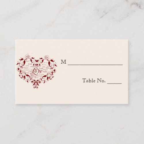 Love in Any Language Red Wedding Place Cards Business Cards