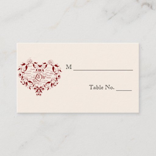 Customizable Love in Any Language Red Wedding Place Cards Business Cards