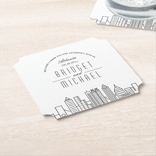 Love in Atlanta | City Skyline Welcome Paper Coaster (Angled)