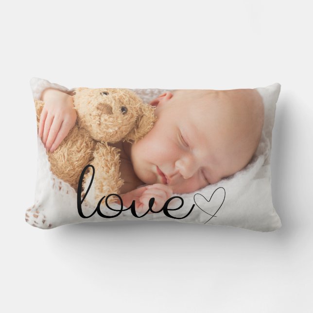 Love in Black Script & Heart Custom Photo Pillow (Front)