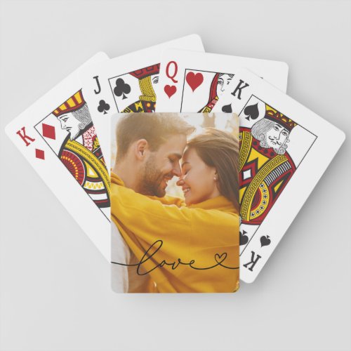 Love in Black Script with Heart Custom Photo Playing Cards