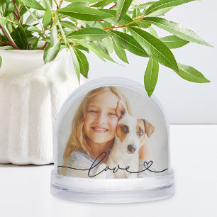 Love in Black Script with Heart Custom Photo Snow Globe