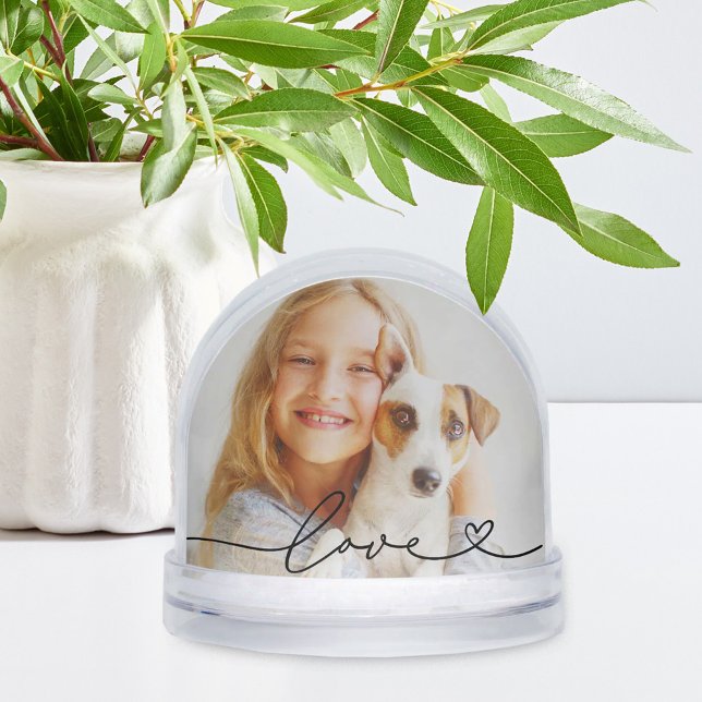 Love in Black Script with Heart Custom Photo Snow Globe (Creator Uploaded)