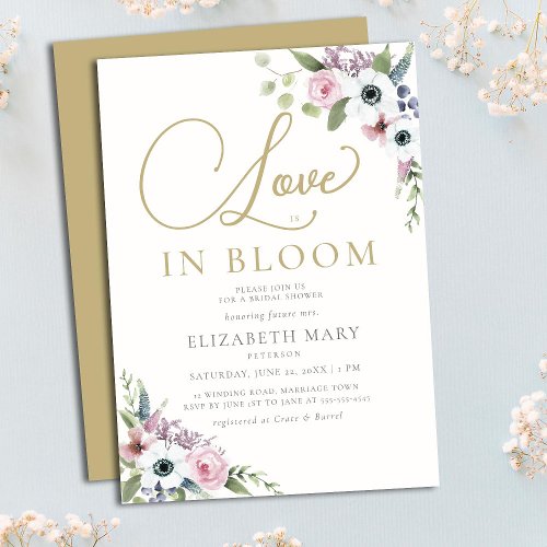  Love in Bloom Anemone Roses Floral Bridal Shower Invitation