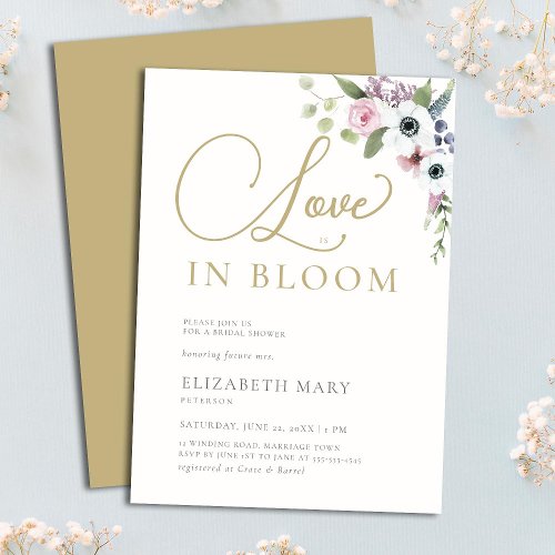 Love in Bloom Anemones Floral Gold Bridal Shower Invitation