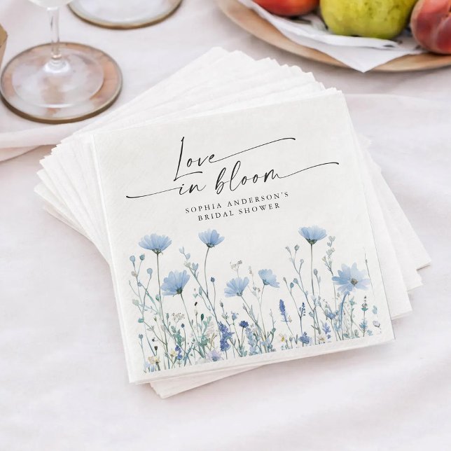 Love In Bloom Blue Bridal Shower Napkins (Creator Uploaded)