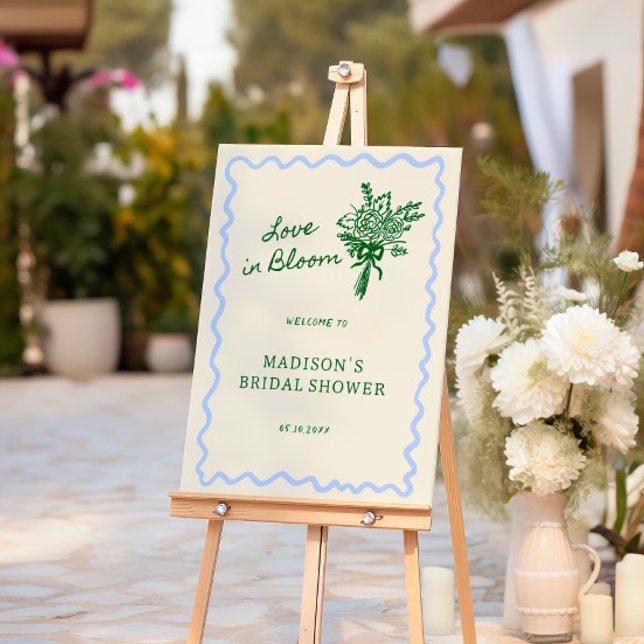 Love in Bloom Blue Green Bridal Shower Welcome Foam Board (Creator Uploaded)