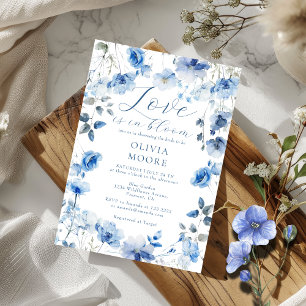Love in Bloom Blue Wildflower Boho Bridal Shower  Invitation