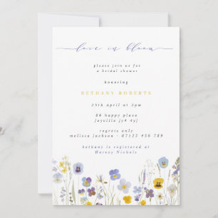 Love in Bloom Blue & Yellow Pansies Bridal Shower Invitation