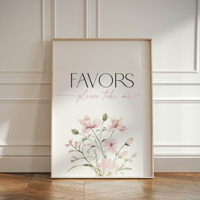Love in Bloom Blush Pink Wildflower Take a Favor Pedestal Sign (Love is in bloom blush pink favors, please take one sign
)