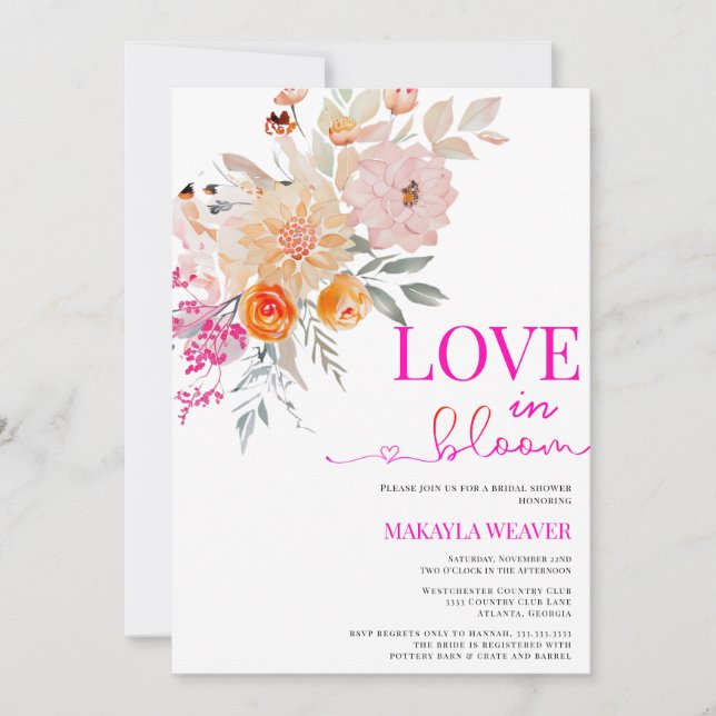 love In Bloom BlushSpring Floral bridal Shower Invitation (Front)