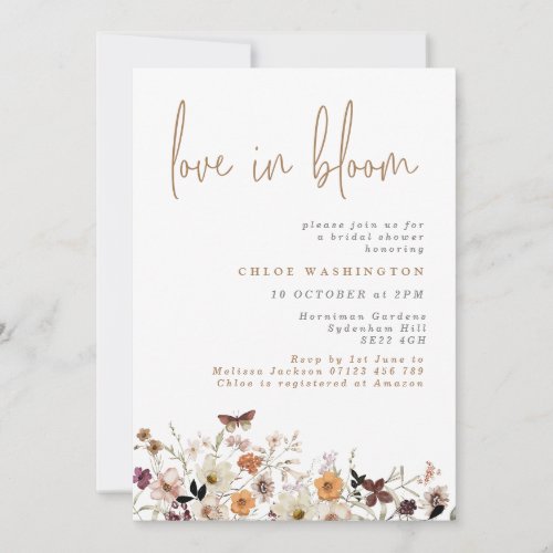 Love in Bloom Boho Fall Wild Flowers Bridal Shower Invitation