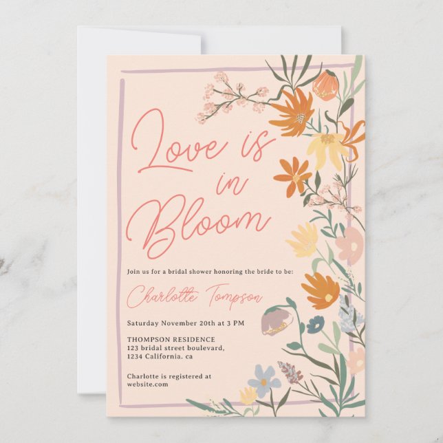 Love in Bloom Boho Floral Wildflower Bridal Shower Invitation