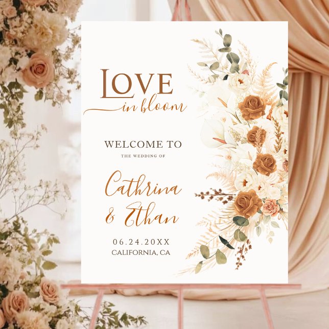 Love in Bloom Boho Pampas & Rose Wedding Welcome  Foam Board (Creator Uploaded)