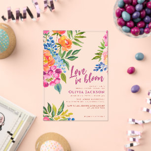 Love in bloom Bold floral Colorful bridal shower Acrylic Invitations