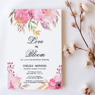 Love In Bloom botanic pink flowers Bridal Shower  Invitation