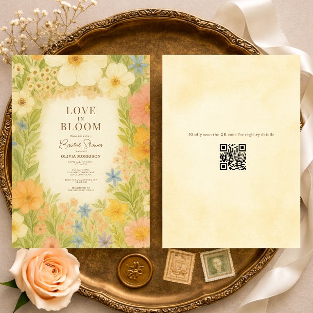 Love in Bloom Botanical QR Code Bridal Shower Invitation (Creator Uploaded)