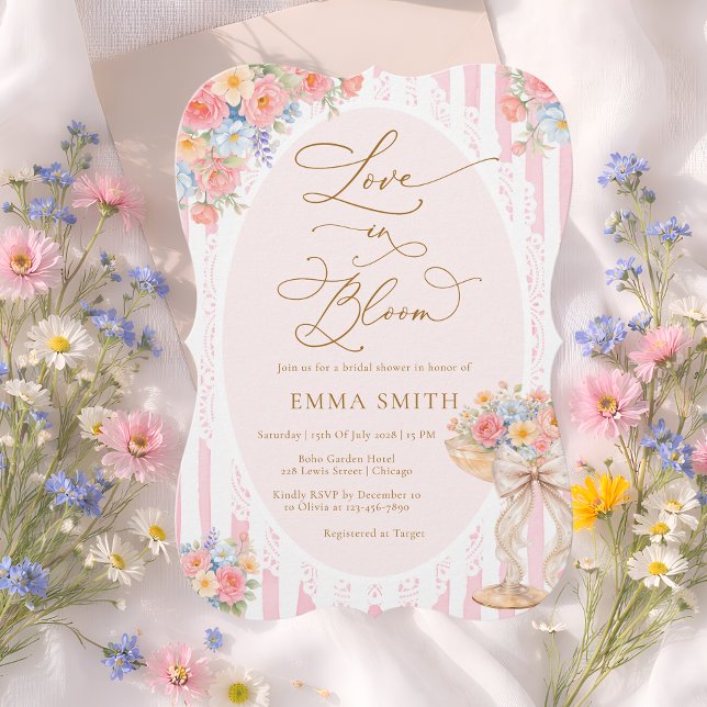 Love in Bloom Bow Champagne Bridal Shower Invitation (Creator Uploaded)