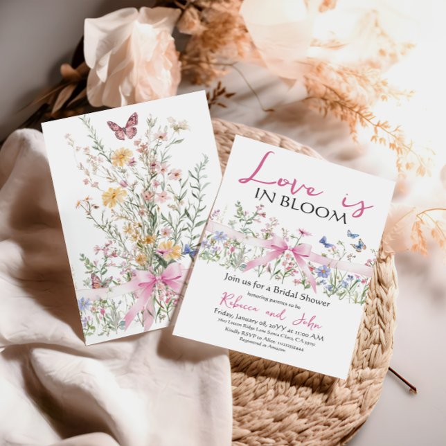 Love in Bloom Bow Wildflower Floral Bridal Shower Invitation (Creator Uploaded)