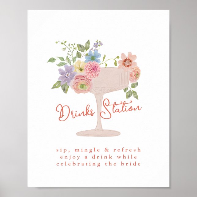 Love in Bloom Bridal Shower Drinks Station Sign (Front)