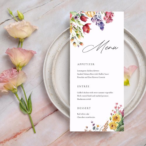 Love In Bloom Bridal Shower Floral Menu Card