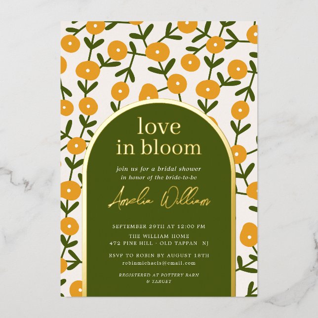Love In Bloom Bridal Shower Foil Invitation (Front)