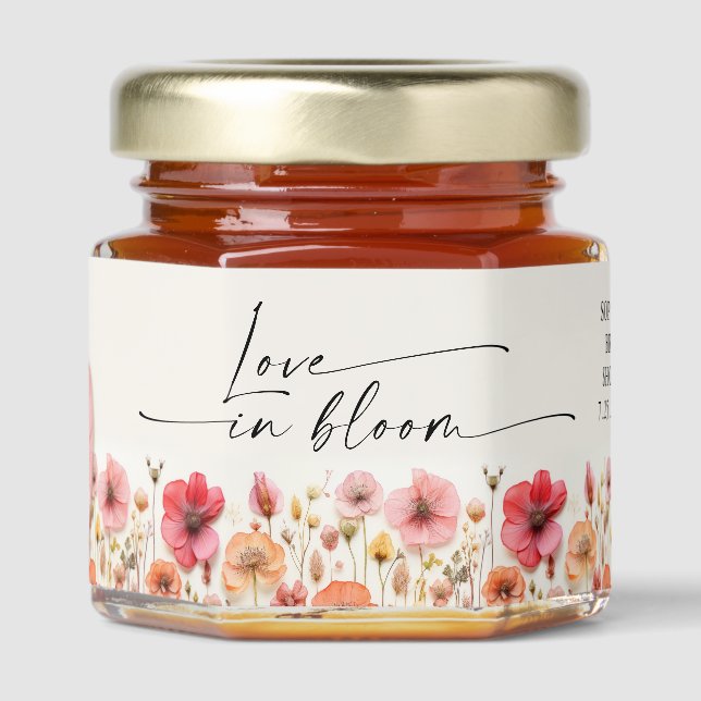 Love in Bloom Bridal Shower Honey Jar Favors (Front)