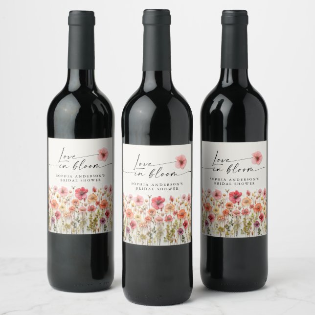 Love In Bloom Bridal Shower Wine Labels (Bottles)