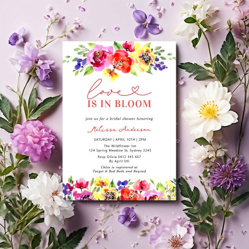 Love in Bloom Bright Colorful Floral Bridal Shower Invitation