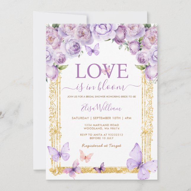 Love in Bloom Butterfly Floral Bridal Shower  Invitation (Front)