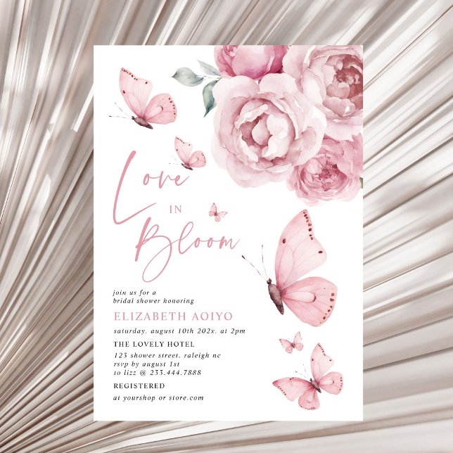 Love in Bloom Butterfly Pink Floral Bridal Shower Invitation (Creator Uploaded)