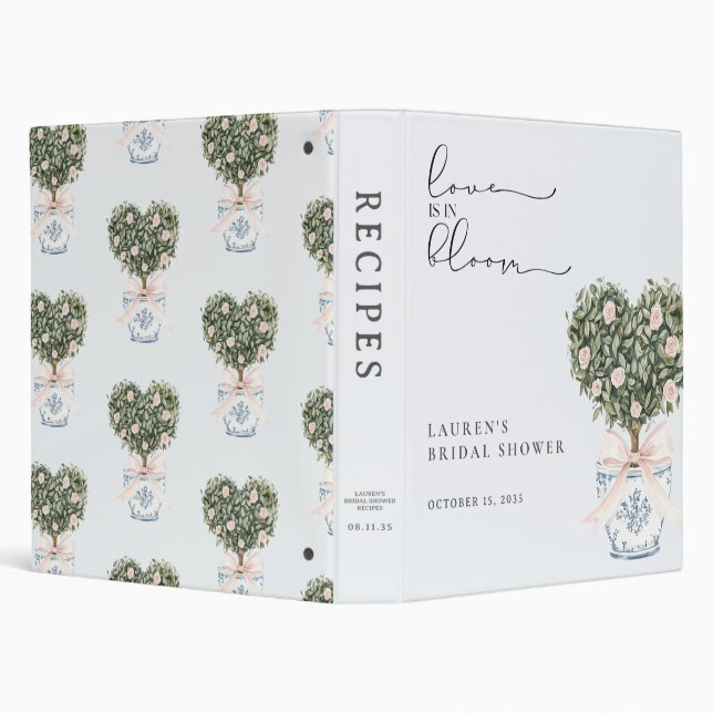 Love in Bloom Chinoiserie Blush Pink Shower Recipe 3 Ring Binder (Background)