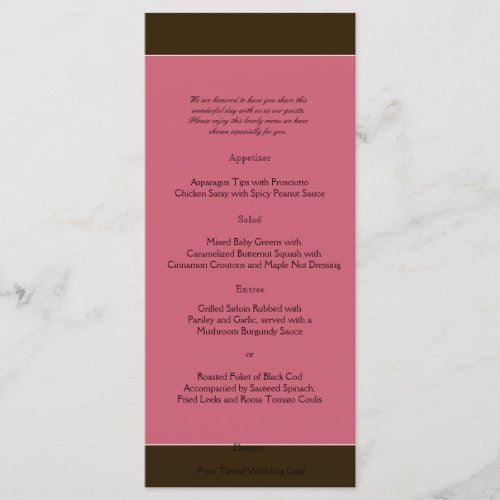 Love in Bloom Chocolate Brown Wedding Menu