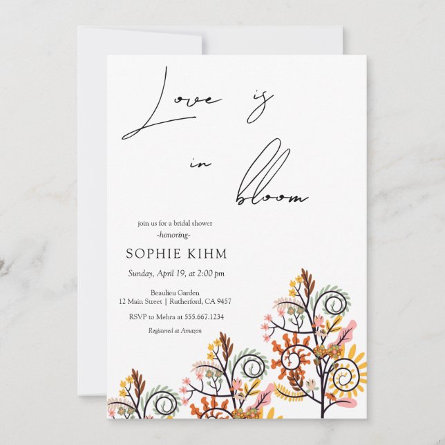 Love In Bloom Colorful branch Bridal Shower  Invitation (Front)