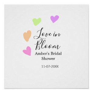Love in Bloom colorful heart bridal shower name da Poster