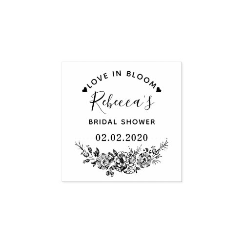 Love In Bloom Custom Name Bridal Shower Wedding Rubber Stamp