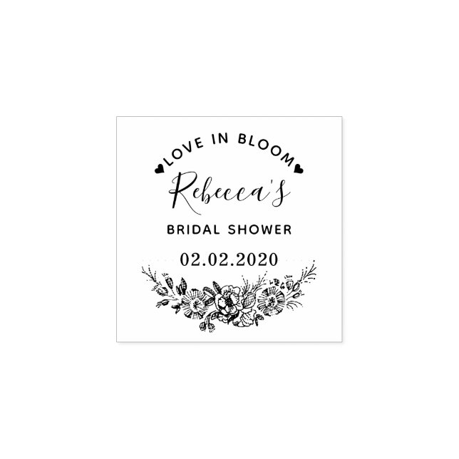 Love In Bloom Custom Name Bridal Shower Wedding Rubber Stamp (Imprint)