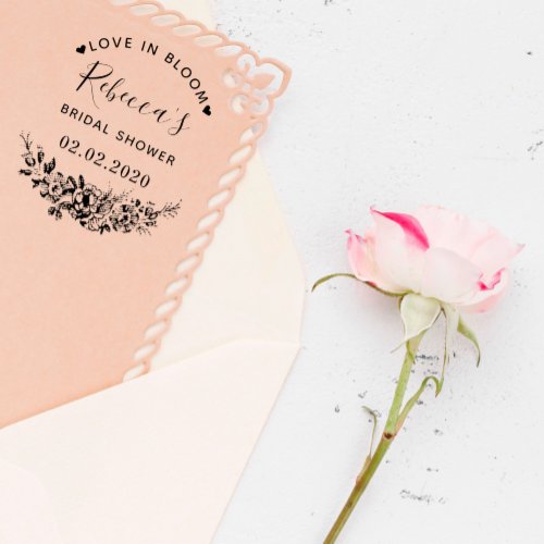 Love In Bloom Custom Name Bridal Shower Wedding Rubber Stamp