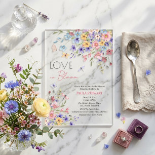 Love in Bloom Dragonflies Bridal Shower Acrylic Invitations