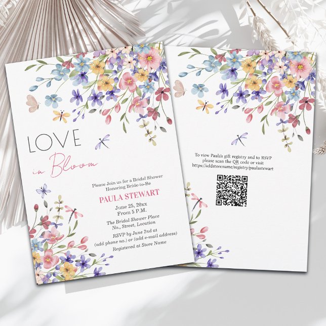 Love in Bloom Dragonflies QR Code Bridal Shower Invitation (Creator Uploaded)