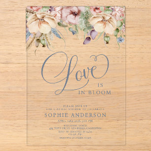 Love In Bloom Dusty Blue Floral Acrylic Invitation