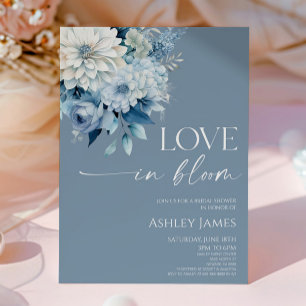 Love In Bloom Dusty Blue Floral Bridal Shower Invitation