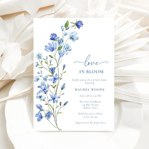 Love In Bloom Dusty Blue Wildflower Bridal Shower Invitation
