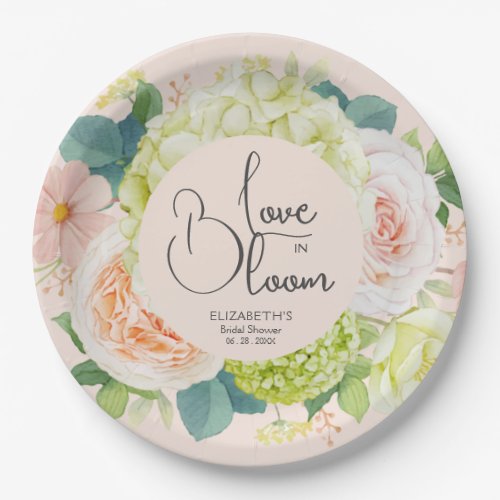 Love in Bloom Floral Bridal Shower Blush Pink Paper Plates