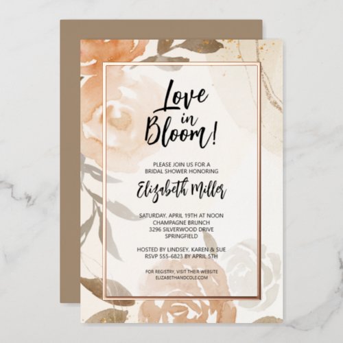 Love in Bloom Floral Bridal Shower Foil Invitation