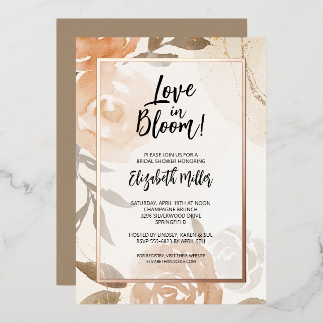 Love in Bloom Floral Bridal Shower Foil Invitation (Front/Back)